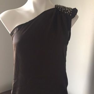 chocolate brown one shoulder blouse never worn size med